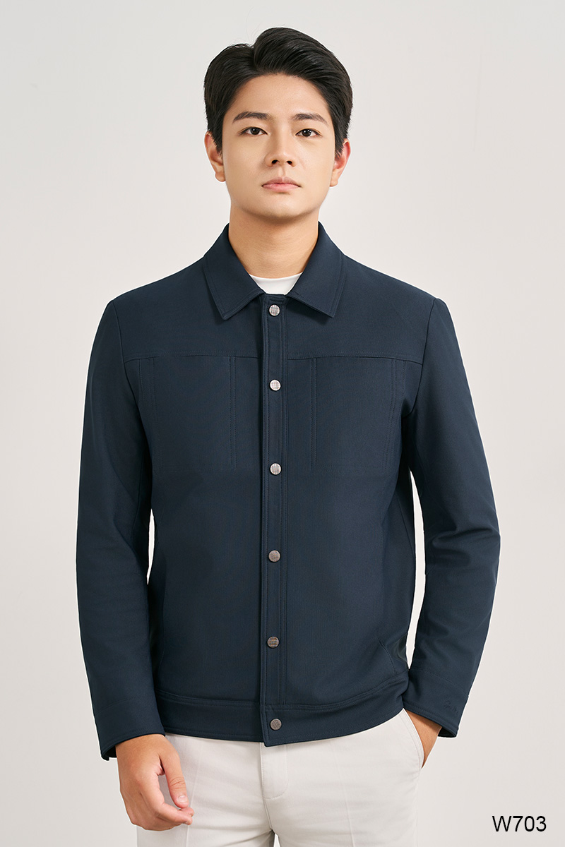 Áo jacket regular fit nam túi chìm màu tím than | W703